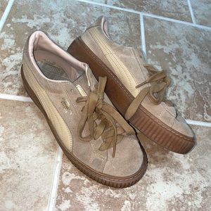 Tan Puma Suede Platform Sneakers